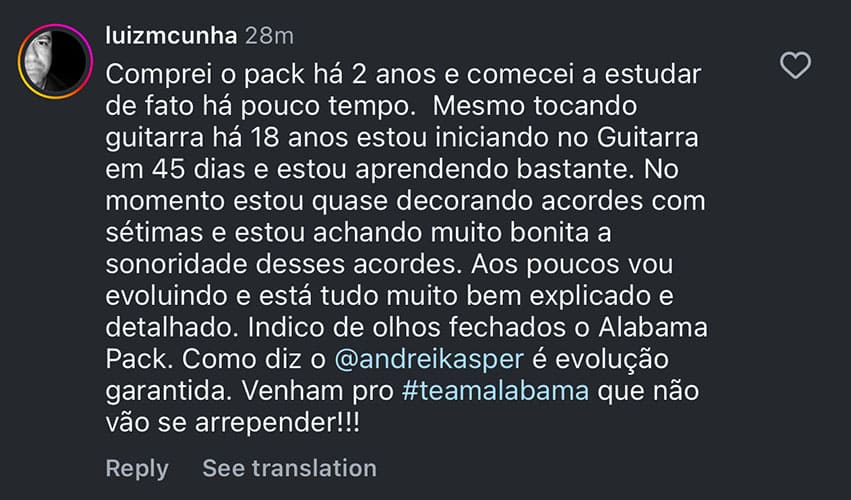 Relato real de aluno do curso, print 9
