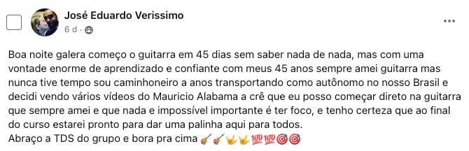 Relato real de aluno do curso, print 15